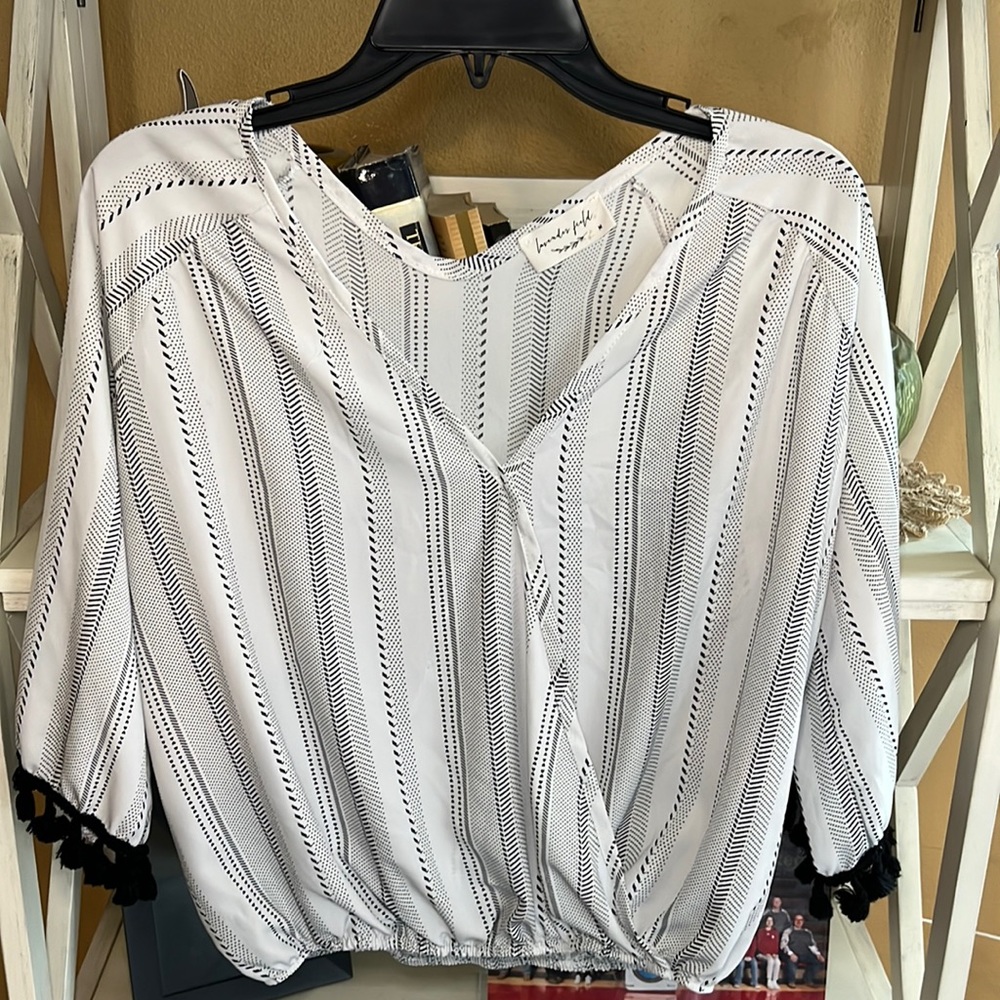 Lavendar Field Ticker Striped Boho Cropped  Blouse sz M